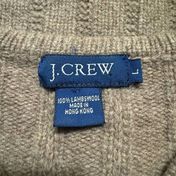 Vintage J Crew Womens Tan Brown Ribbed 100% Wool V Neck Cropped Sweater Sz L - Picture 2 of 8